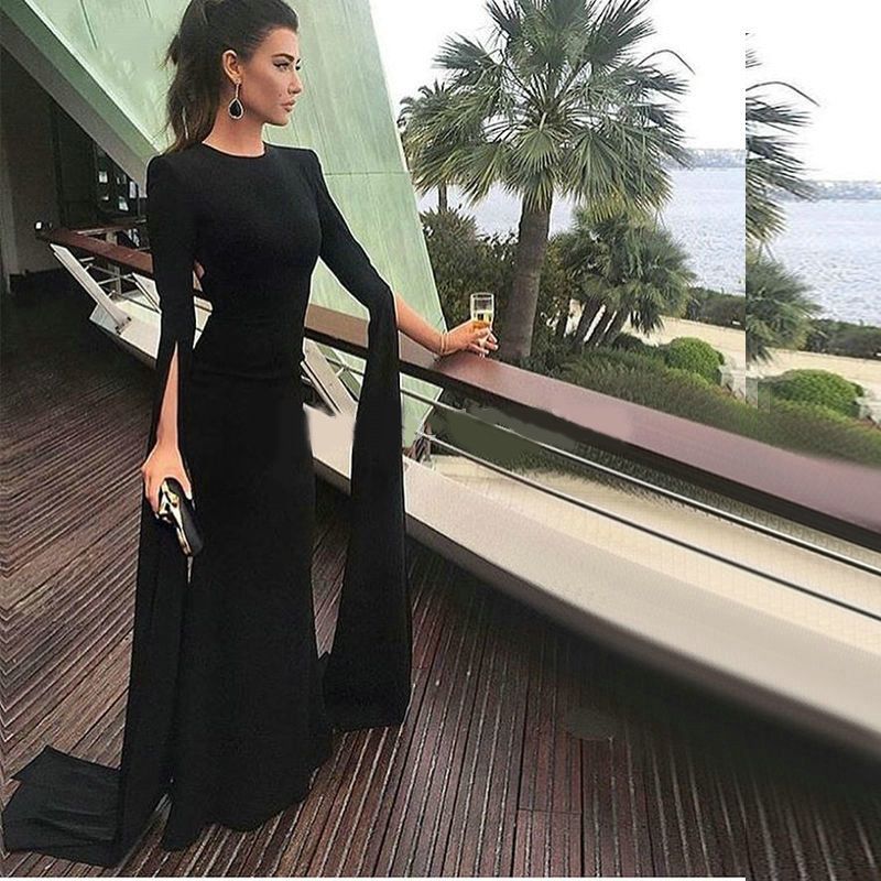 Black Long Sleeve Evening Dress Chiffon ...