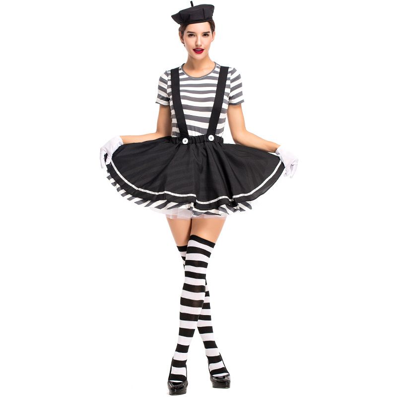 Adult Women Mesmerizing Mime Cosplay Costume Lady Sexy Funny Circus ...