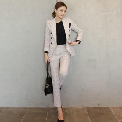 Compra Trajes De Mujer Blazers Work Office Pantalones Y Chaquetas Dos  Piezas Set Mujer Blazer Traje Otoño Vintage Beige Plaid Business Formal  Para Women1 Barato | Entrega Rápida Y Calidad | Es.Dhgate