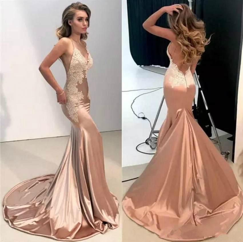 Acheter Sexy Backless Longue Robes De Bal De Plancher Longueur Sirène Fête Officielle Robe De Dentelle Arabe Femmes Pas Cher Appliques Robe De Soirée