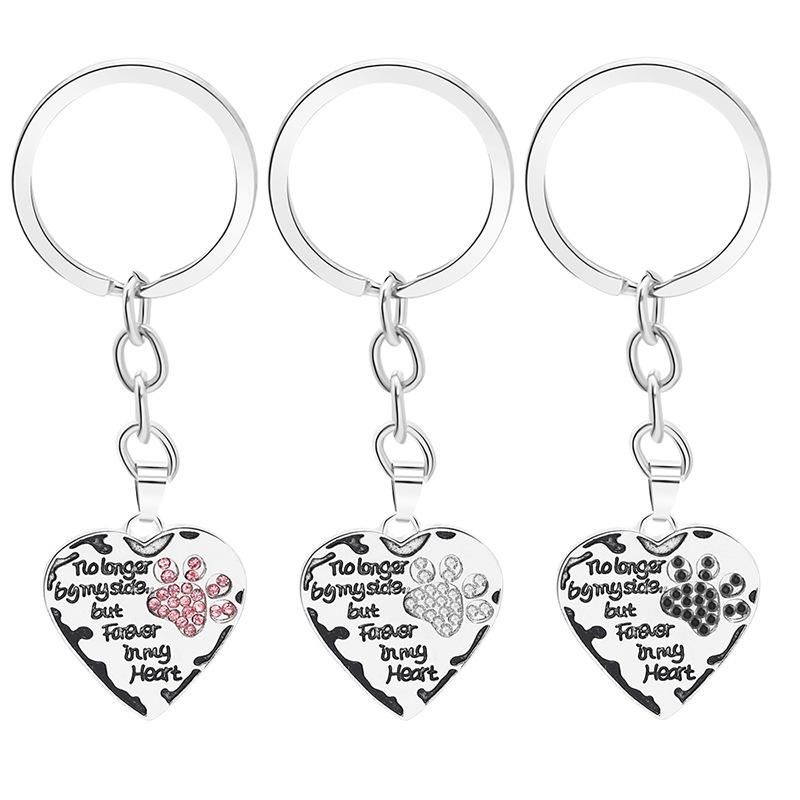 Paw Print with Heart Key Chain Black Color 