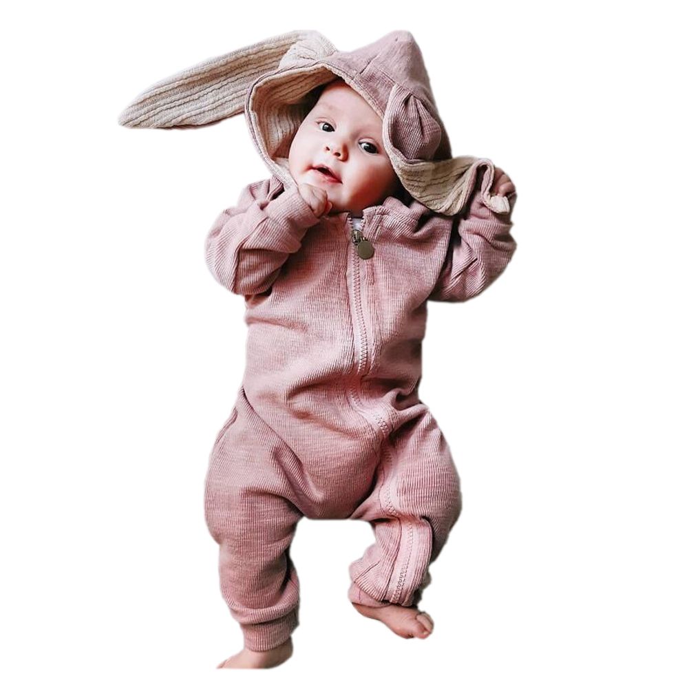 Verve Jelly Toddler Unisex Baby Onesies Pagliaccetti in Cotone Orecchio di Coniglio Manica Lunga Pagliaccetto con Cerniera Pigiama Coniglietto per 0-18M Bambino 