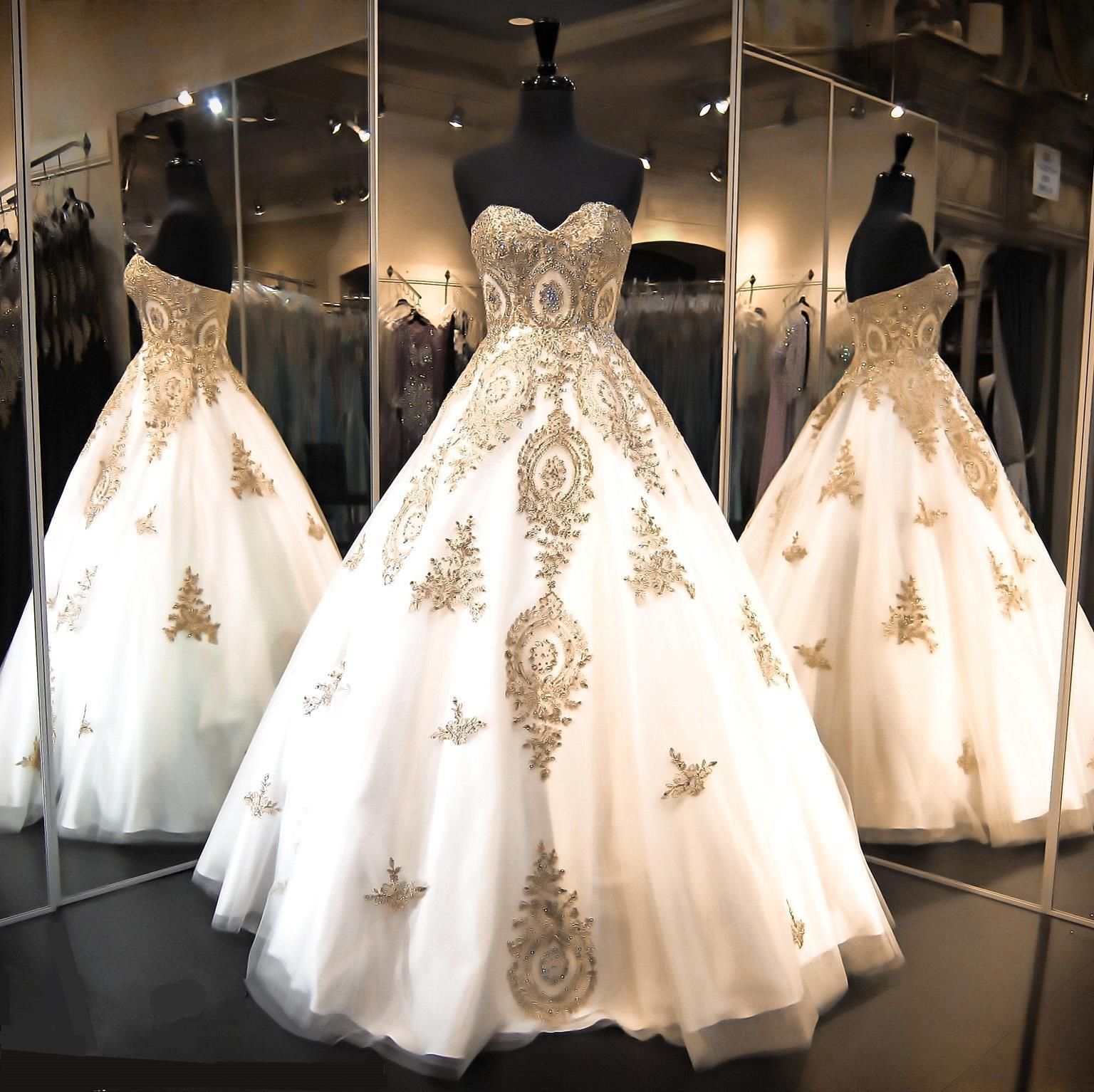 white and gold dama dresses