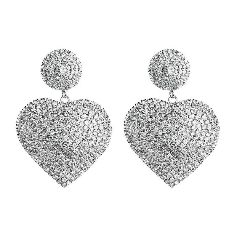 Bride Wedding Silver Crystal Rhinestone Love Heart Ear Stud Dangler Earrings UK