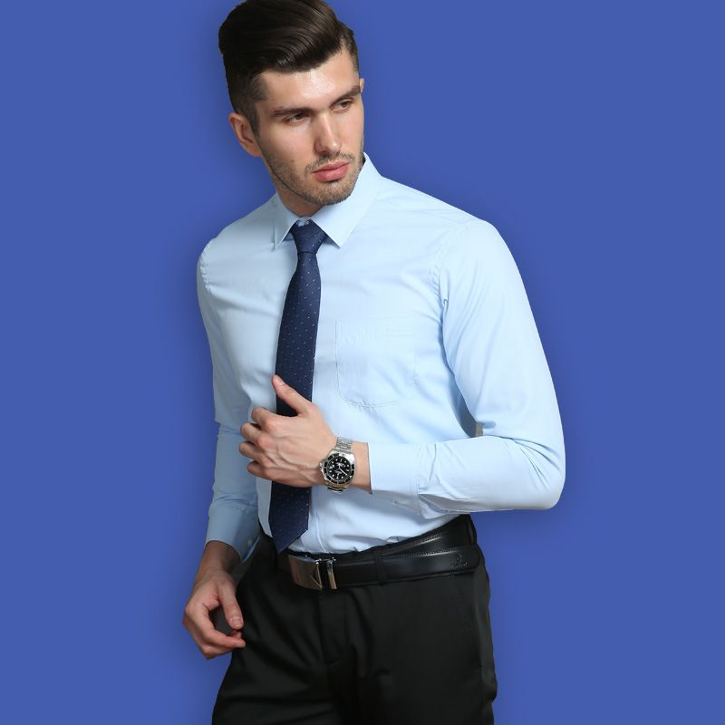 قميص لون خالص للرجال سليم طويل الأكمام قميص رجالي مكتب رجال الأعمال رسمي متوسط الحجم Xs 8 Xl 2020 من Sunday Zhou 170 23ر س موبايل Dhgate