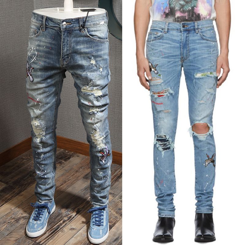 distressed paint jeans mens