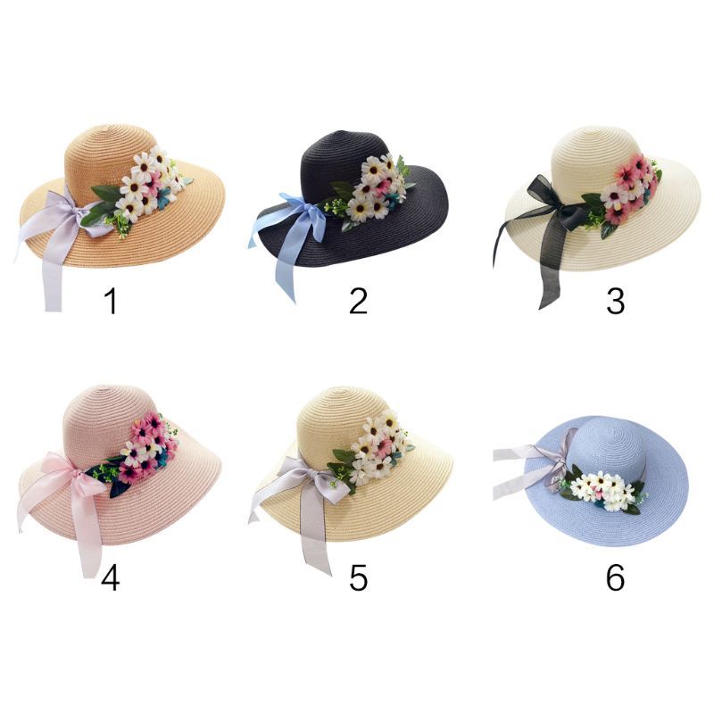 Dolity Summer Womens Children Wide Brim Straw Beach Hats Parent-Child Holiday Sun Caps