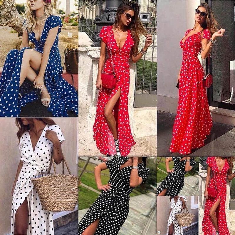 blue and black polka dot dress