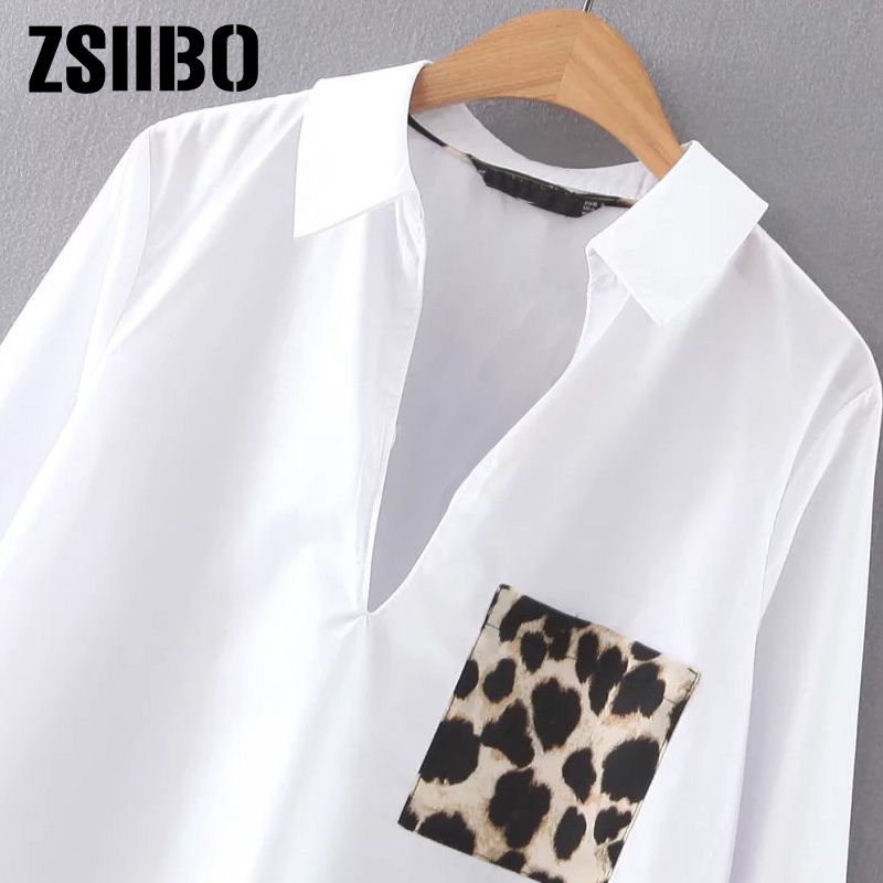 camisa blanca bolsillo leopardo