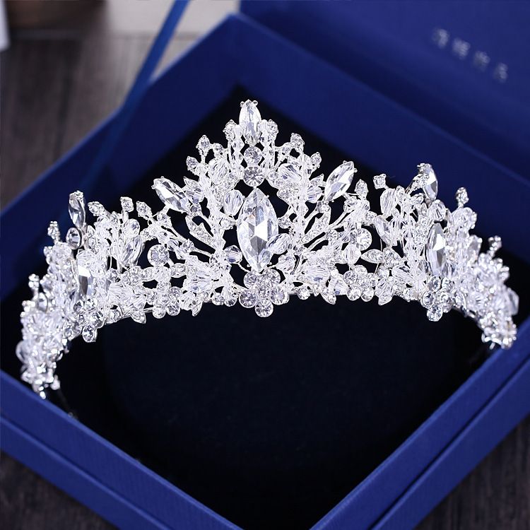 Baroque Luxury Rhinestone Beads Heart Bridal Tiara Crown Silver Crystal Diadem Veil Tiaras Wedding Hair Accessories Headpieces,Other