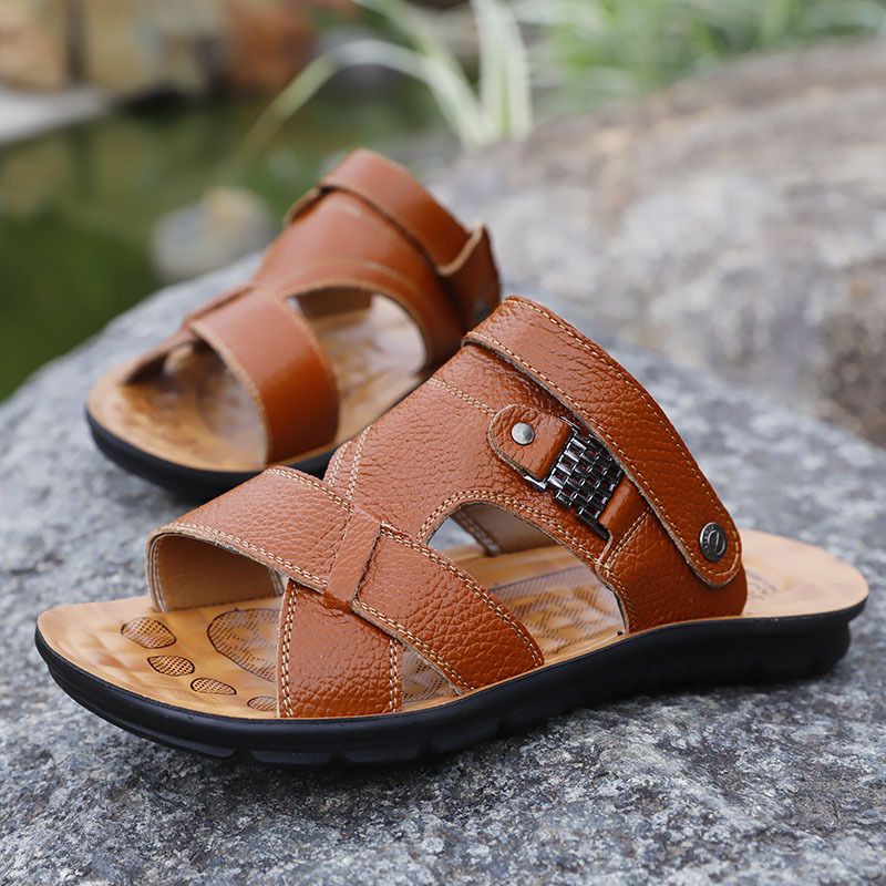 mens leather beach sandals