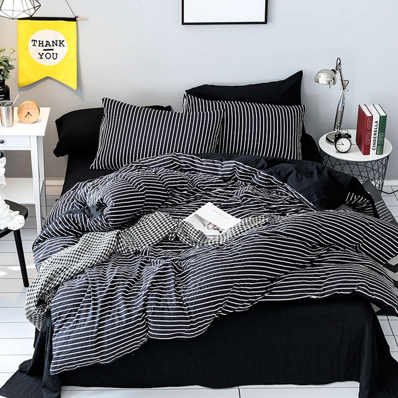 Ahsnme Classic Black And White Bedding Set Stripes Duvet Cover