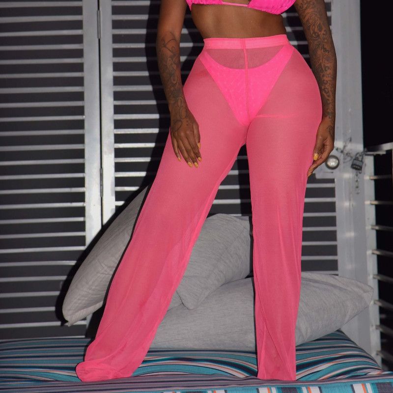 Compra 2019 Mujeres Atractivas Pantalones De La Playa Del Traje De Baño De  Malla Ruffle Sheer Anchas Pantalón De Pierna Bikini Cover Up Pantalones  Solid Tamaño Color Plus Barato | Entrega Rápida