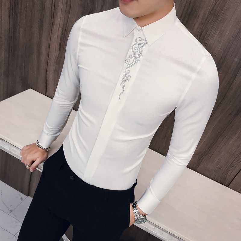 jeansian Men's Slim Fit Fashion Casual Dress Shirts Hombre Camisa Gold Z036