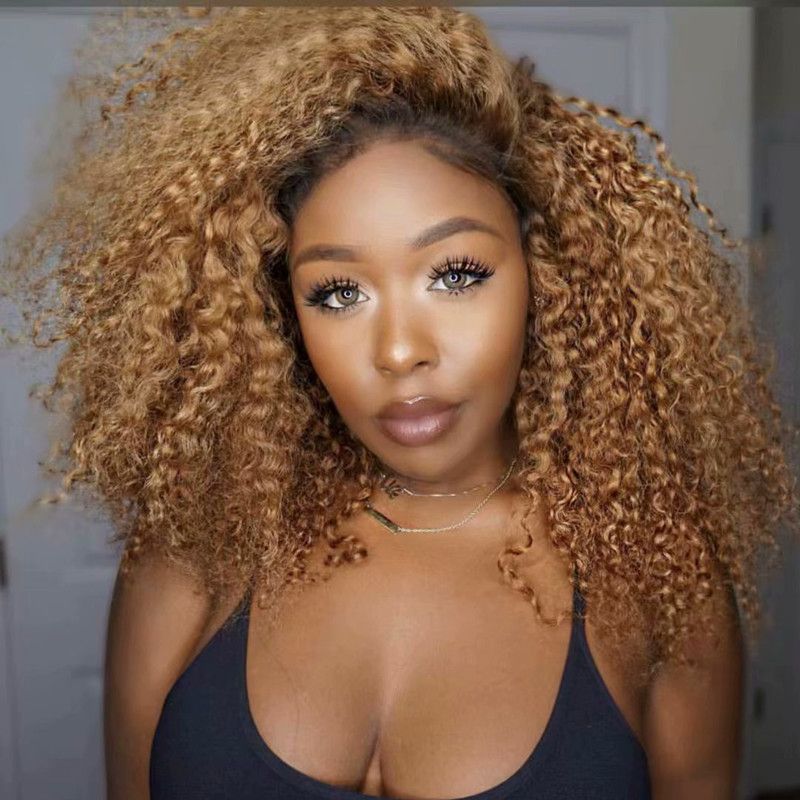 Ombre Kinky Curly Full Lace Wig Blonde Two Tone Color 1bt27