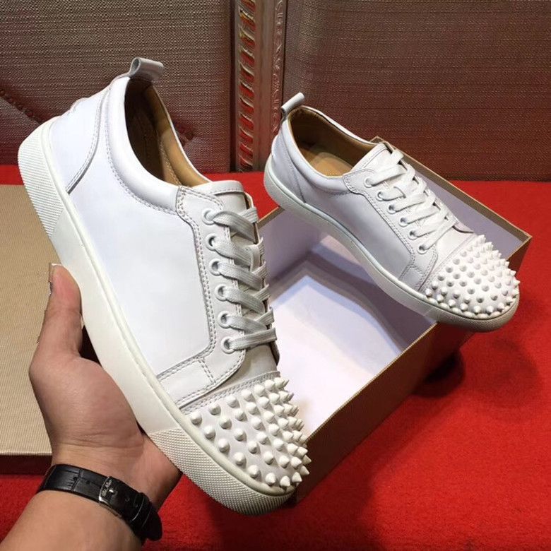 White Designer Sneakers Low Cut Spikes Flats Shoes Red Bottom For Men ...