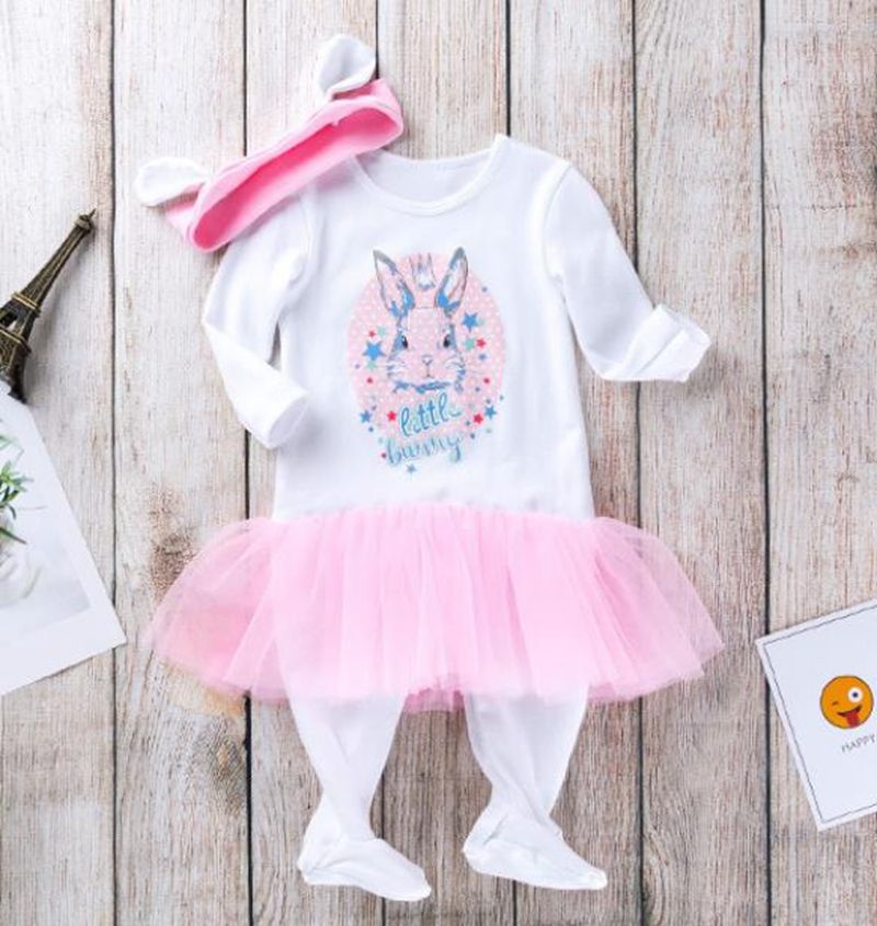 Baby meisje kleding Pasen baby jurk romper hoofdband cartoon pasgeboren jumpsuits boutique