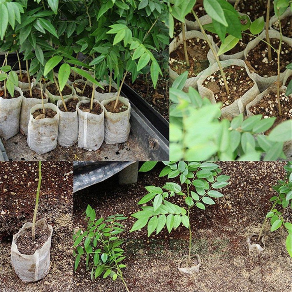 100Pcs Biodegradable Fabric Nursery Plant Nonwoven Seedling Grow Bags Garden Pot