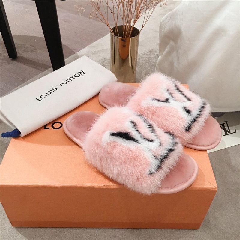 louis vuitton pink fur slippers