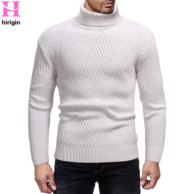 2019 Winter Men Slim Keep Warm Knitted High Neck Pullover Sweaters Jumper Male Solid Sweater Top Turtleneck Plain Sweater Knitwear From Roberr, $42.41