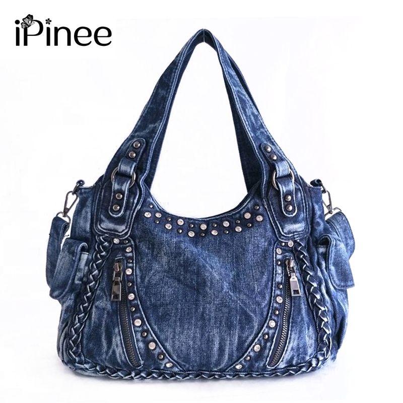 iPinee Marca Mujeres Bolsa 2018 Moda Denim Mujer Jeans Bolsas de Hombro Diseño de la