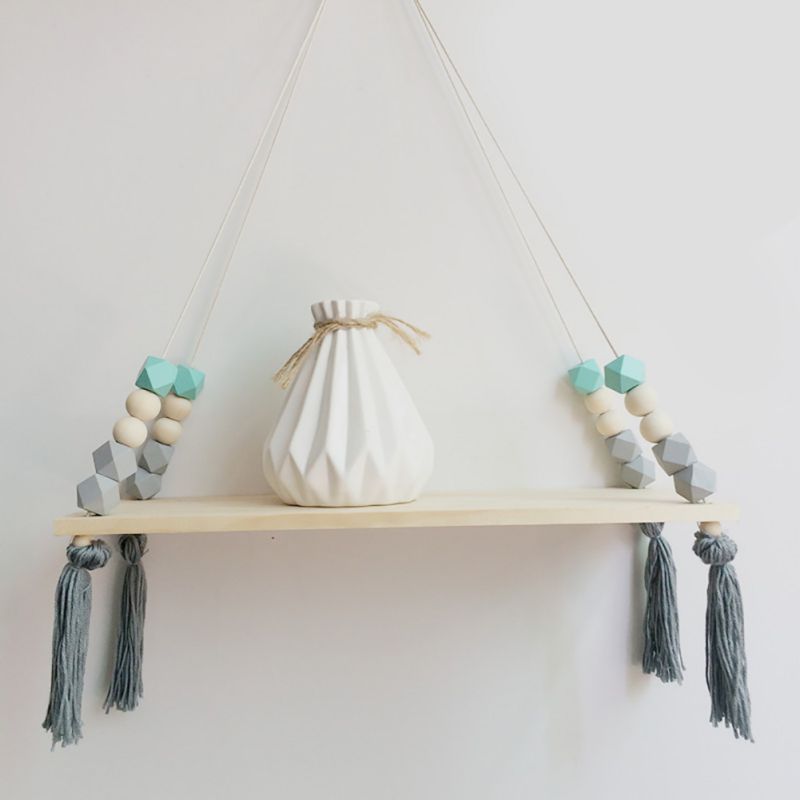 Nordic Style Wooden Tassel Hanging Shelf Display Rack Storage Holder Home #2