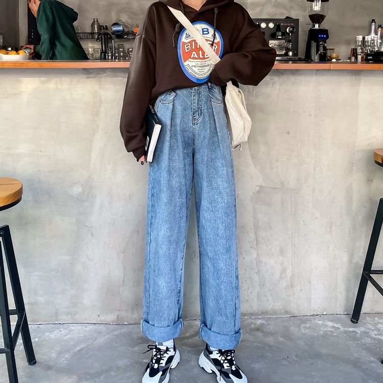 21 Folds Jeans Womens High Waist Wide Leg Boyfriend 90s Girl Student Retro Denim Pants Female Simple Casual Trousers Size S Xl From Bailanh 32 06 Dhgate Com