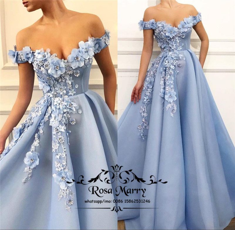 light blue floral prom dress