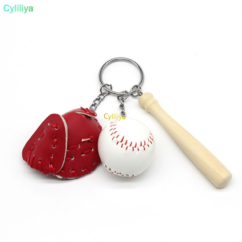 Mini Three Piece Baseball Glove Wooden Bat Keychain Sports Car Key