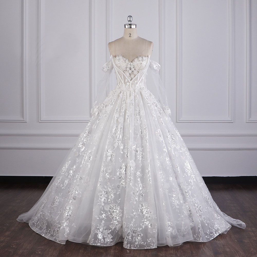 Discount Chic Off Shoulder Long Sleeve Wedding Dresses Online With 3D