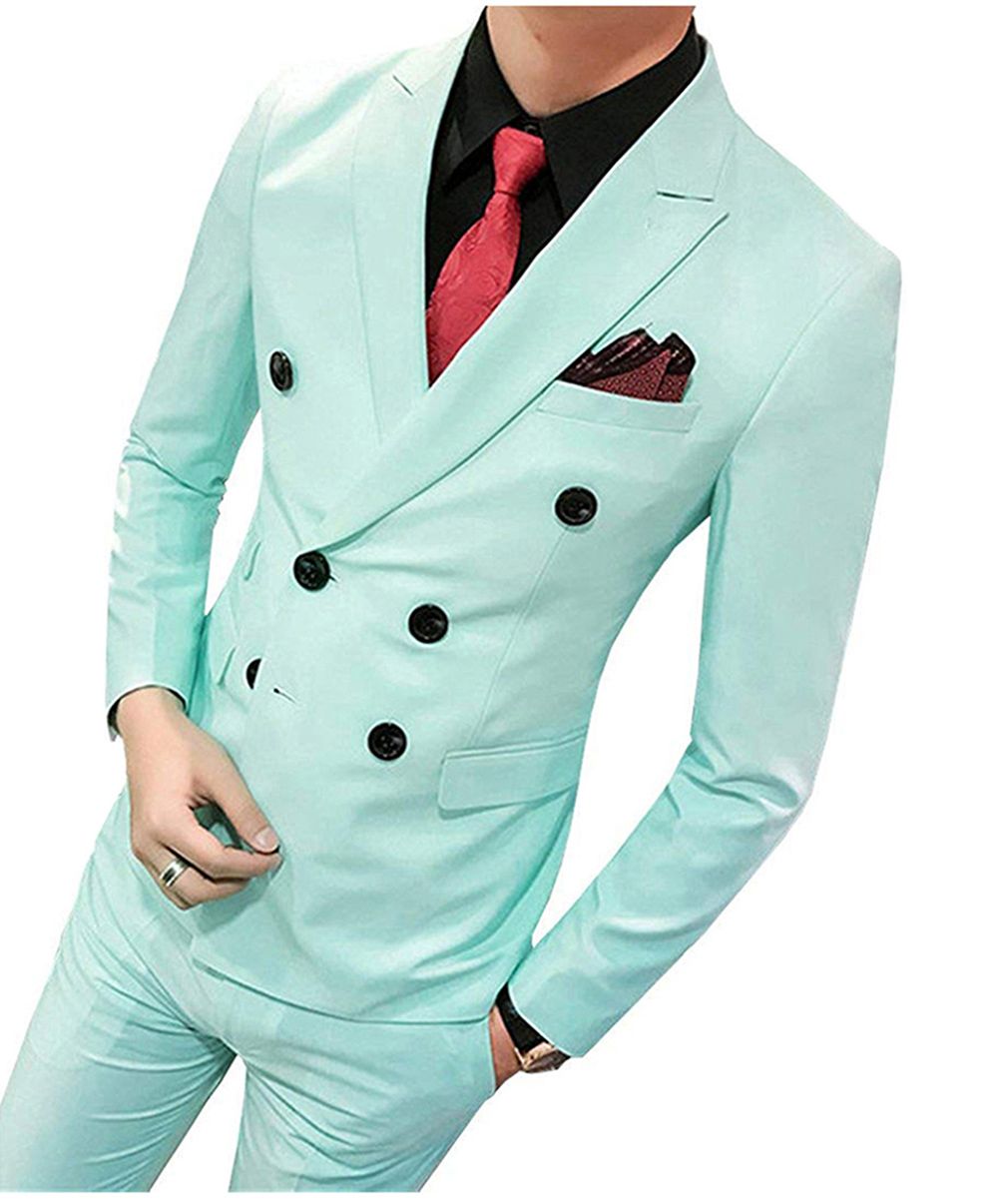 Latest Mint Green Casual Men Suits Slim Fit Double Breasted Blazer
