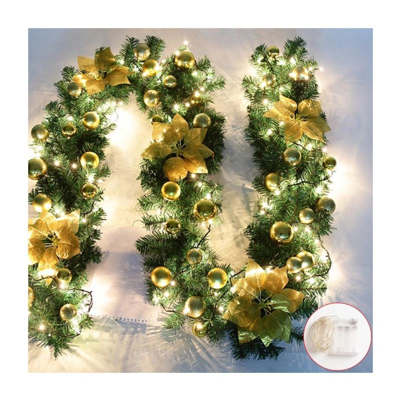 2019 New 2 7m Christmas Garland Fireplace Stairs Gold Baubles