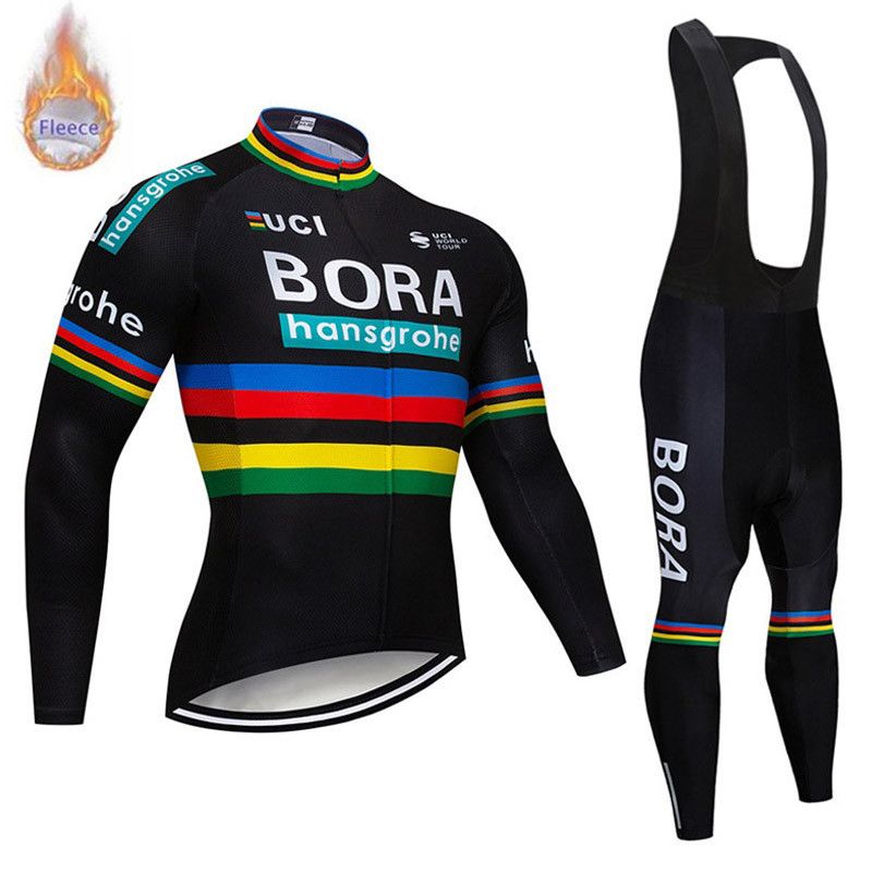 Fleece Thermal Cycling Long Sleeve Jersey+Bib Pants Bike Bicycle Kits 3 Color