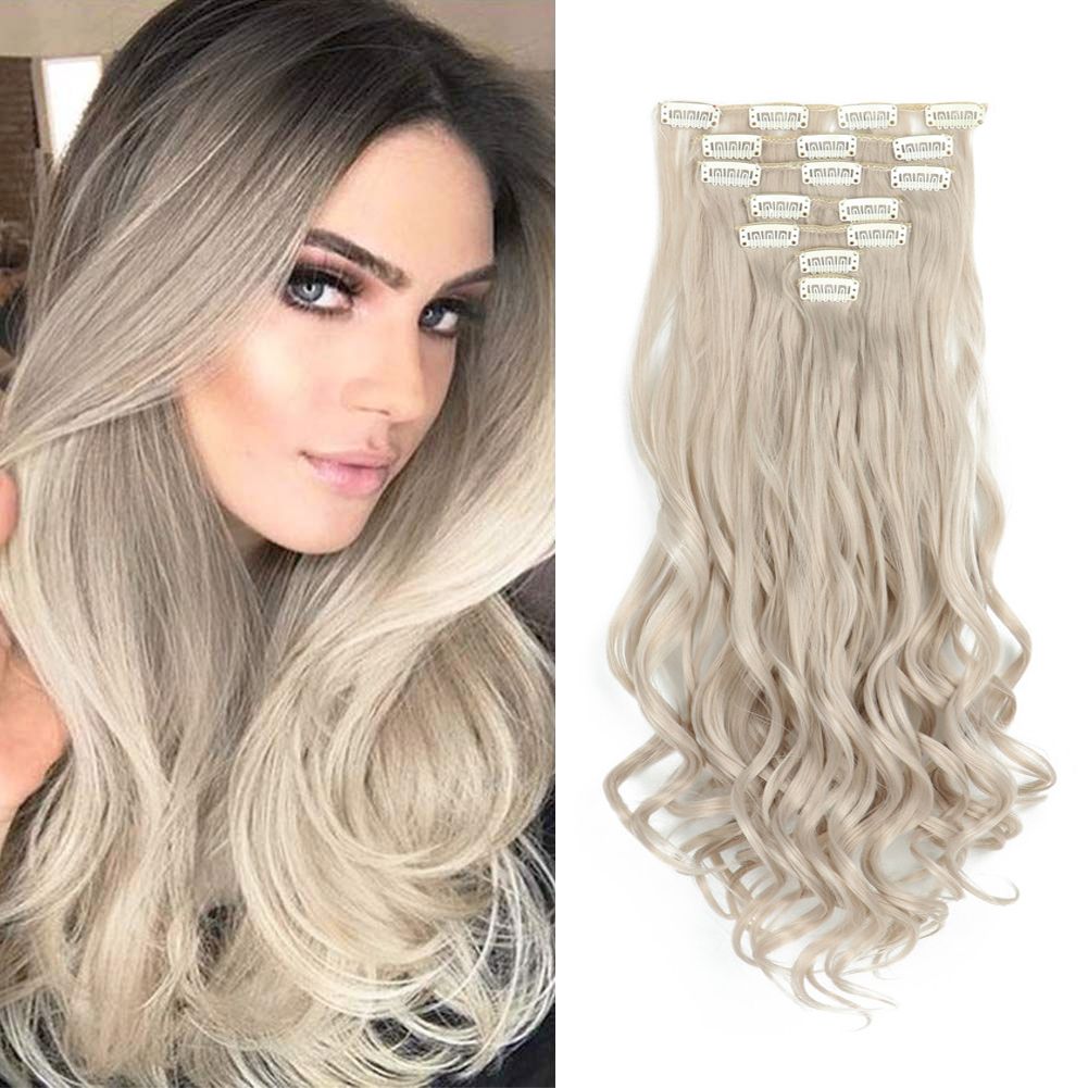2019 Silver Grey Full Head Set Thick Hairpiece Synthetic Hair
