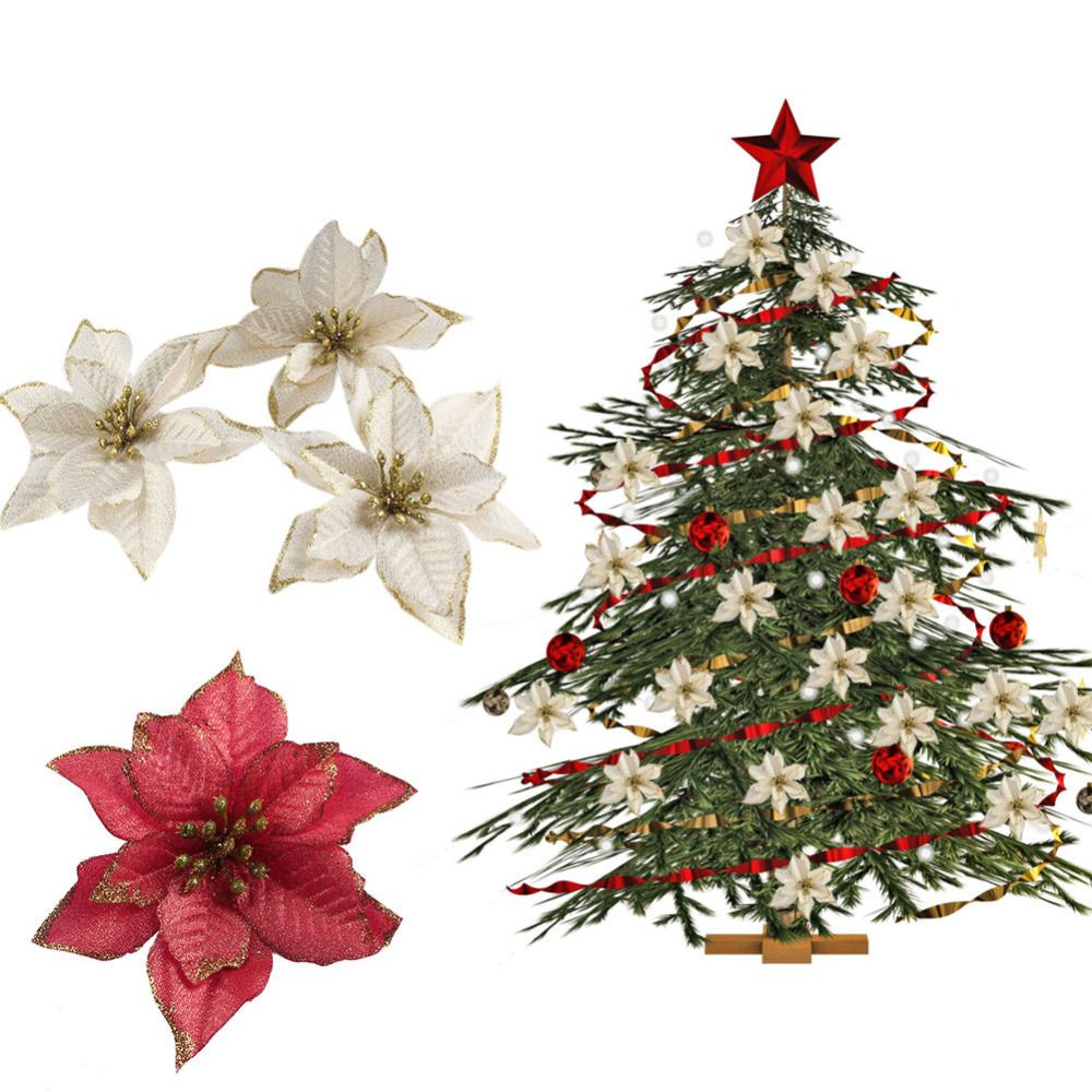 Ourwarm Glitter Poinsettia Christmas Tree Ornaments Hanging