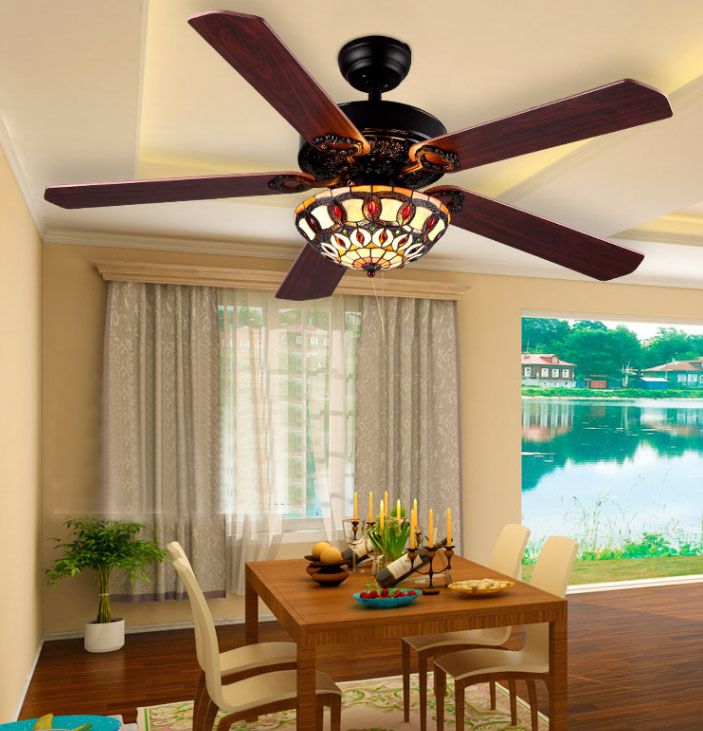 2020 Glass Shade 52 Inch Brown Wood Blades Ceiling Fans Lights