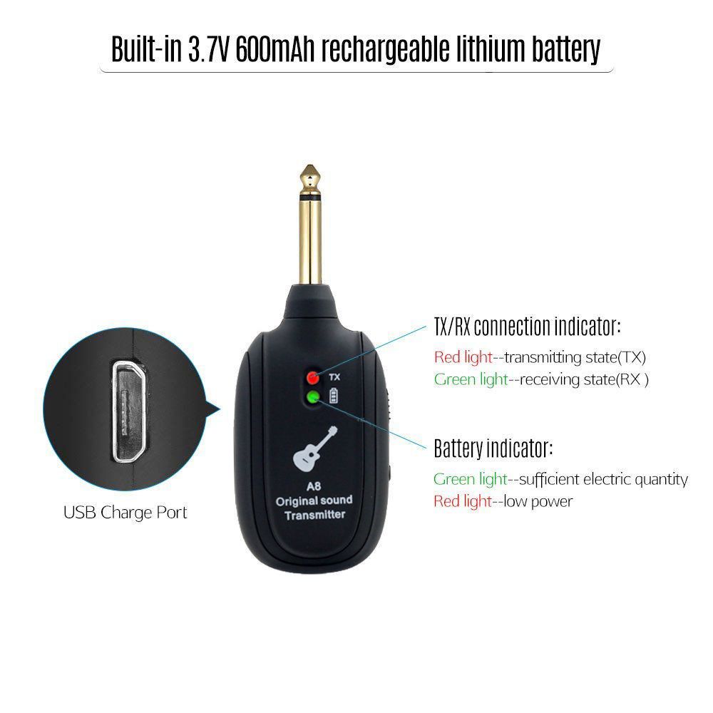 Syst/ème de Guitare Sans Fil Hoison M7 Ensemble de Transmission Audio Rechargeable avec R/écepteur Emetteur Gamme de transmission 30M pour Instrument de Musique Guitare Basse Violon