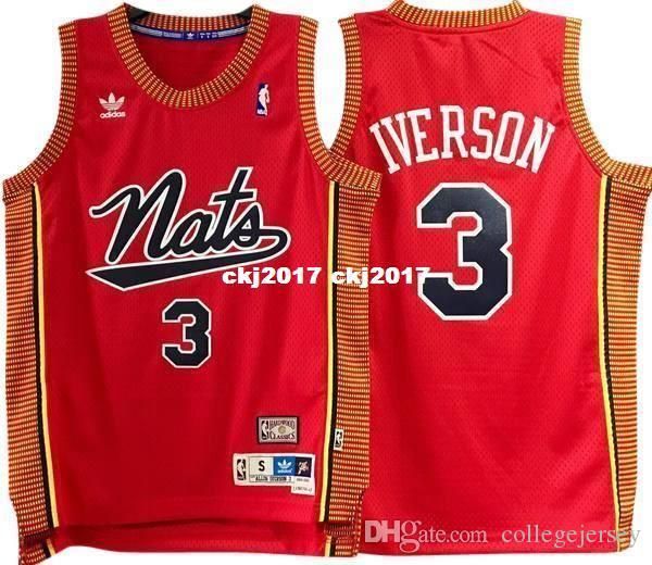 Allen Iverson # 3 cosido de alta calidad '' NATS Retro Vintage JERSEY Hombres Chaleco talla de NCAA cosido jerseys