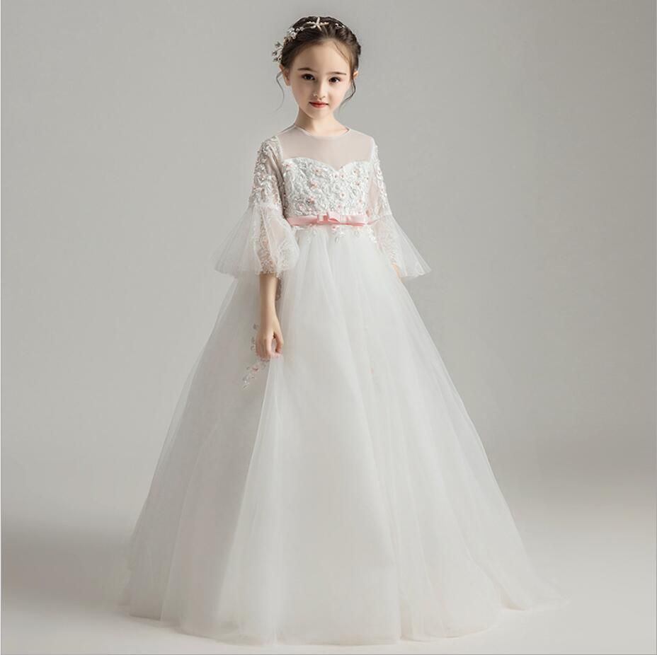 Großhandel Elegante Mädchen Festzug Geburtstag Party Kleid Perlen Pailletten Weiß Tüll Blumen Mädchen Prinzessin Kleid Lange Kinder Erstkommunion Großhandel Elegante Mädchen Festzug Geburtstag Party Kleid Perlen Pailletten Weiß Tüll Blumen Mädchen Prinzessin Kleid Lange Kinder Erstkommunion