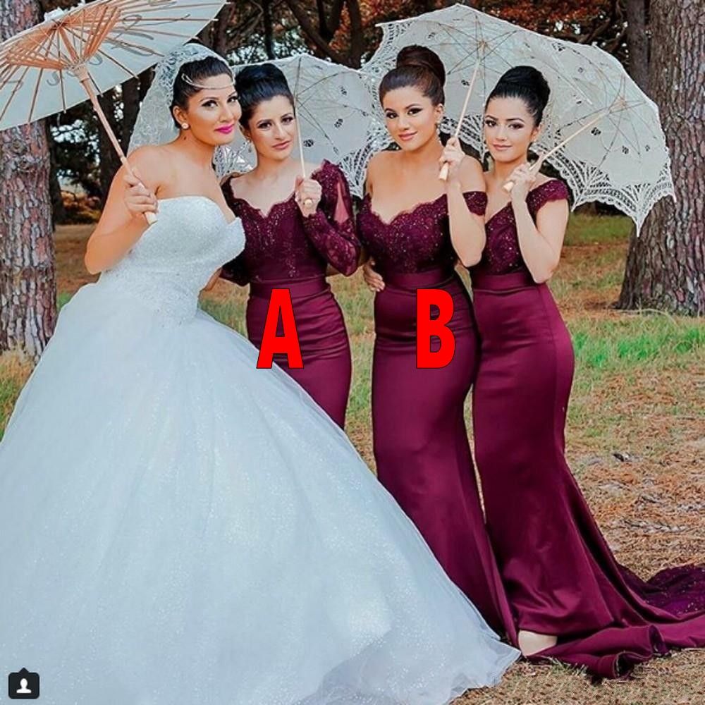 burgundy mermaid bridesmaid dress