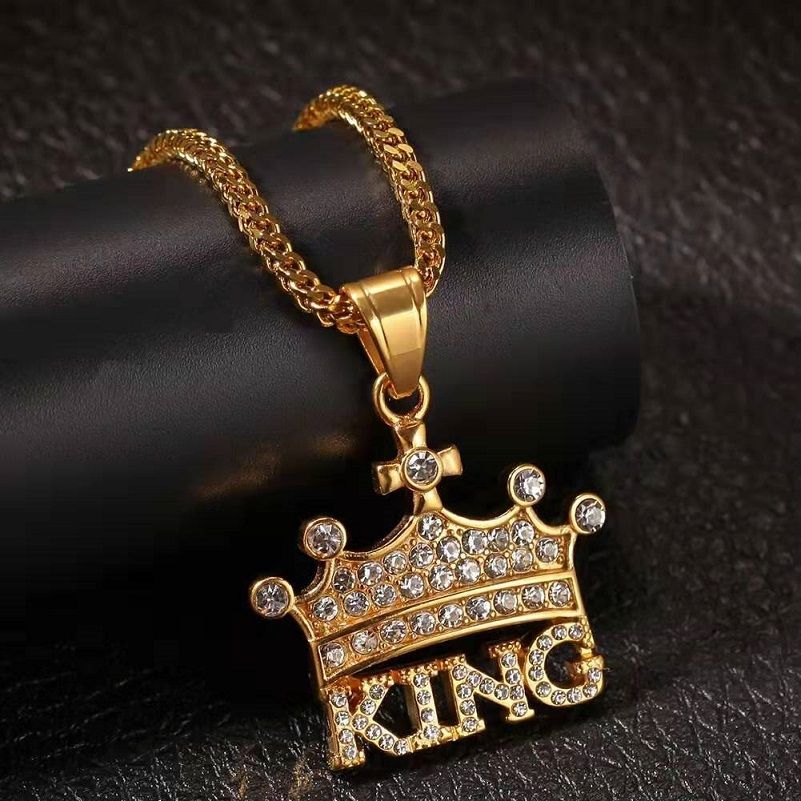 Iced Out Crown King Pendant Necklaces 
