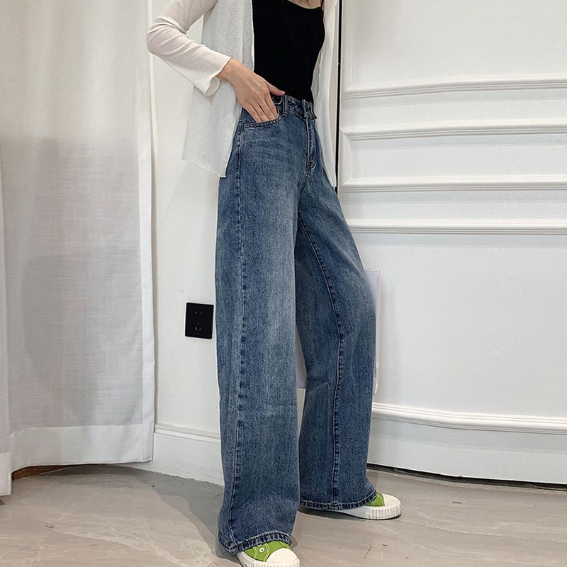 2020 2019 Fashion Wide Leg Jeans Womens High Waist Loose Small Man