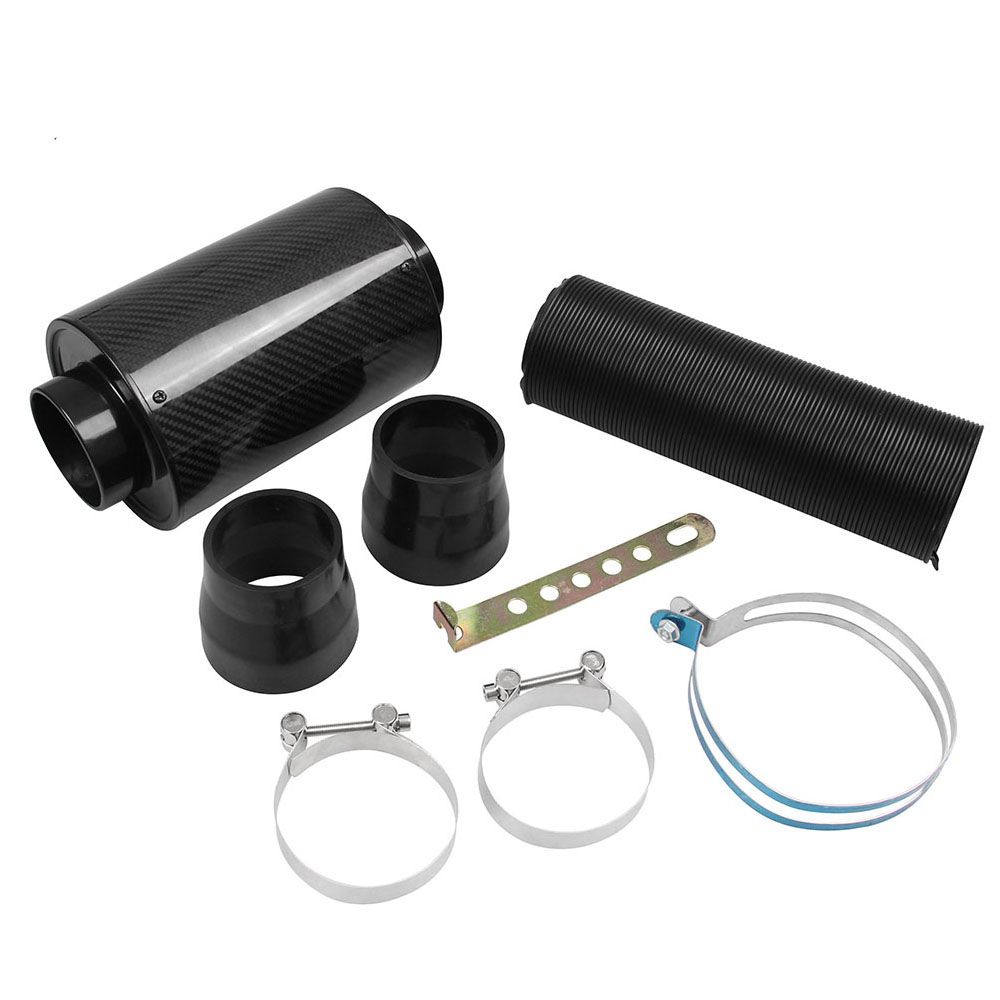REAL CARBON FIBER COLD AIR INTAKE SYSTEM 3/" INLET FILTER BOX INDUCTION UNIVERSAL