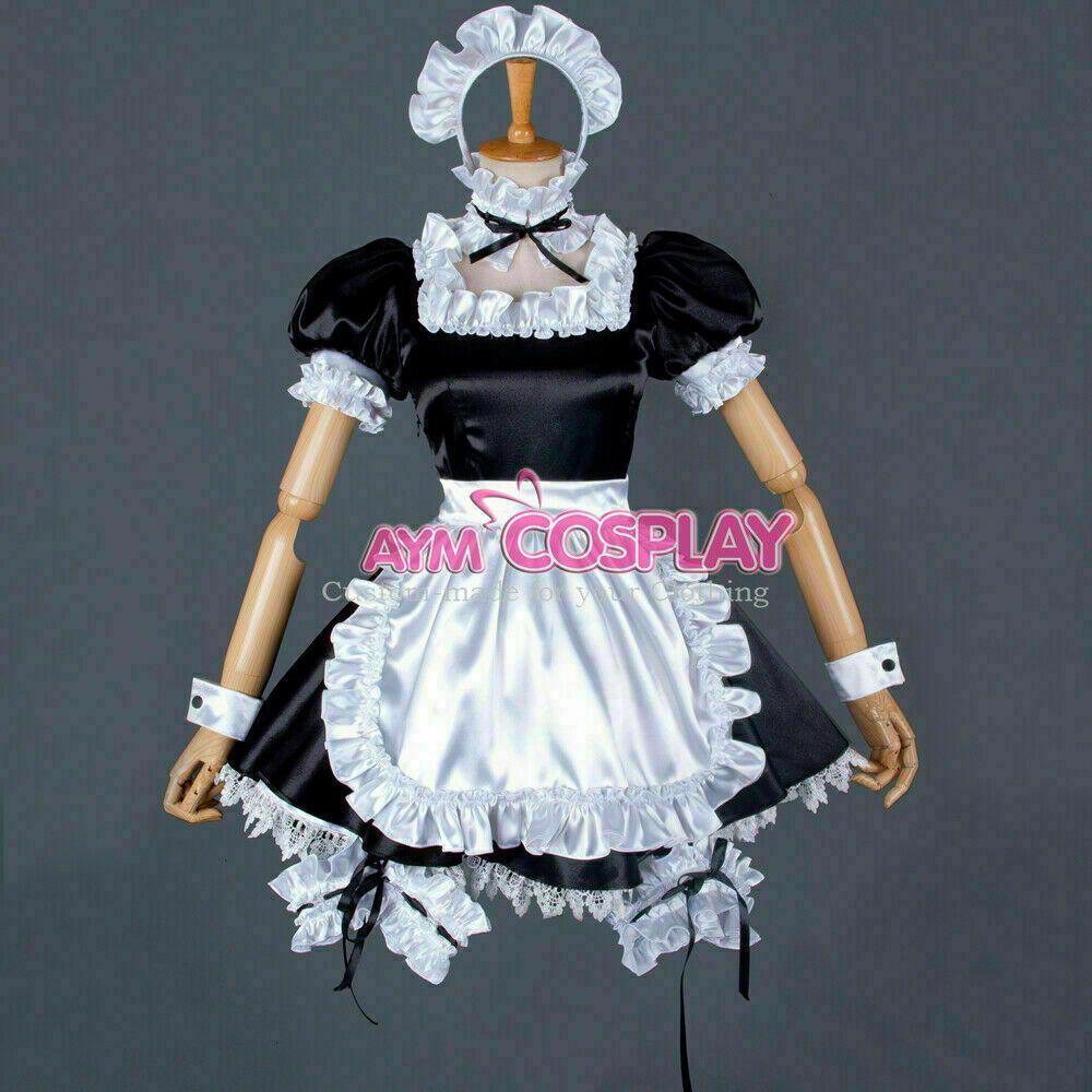 lockable sissy boy maid satin mini dress cross dressers Tailor-made 