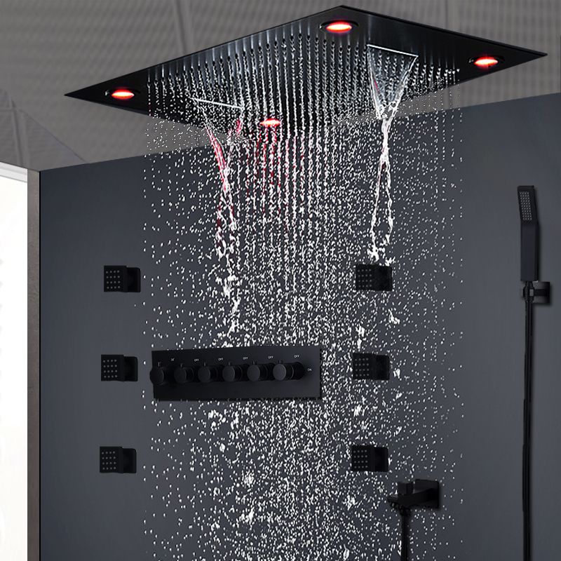 2019 Modern Matt Black Shower Set Concealed Led Ceiling Light Massage Large Rain Waterfall Shower Panel Head Thermostatic High Flow Shower From Ok360