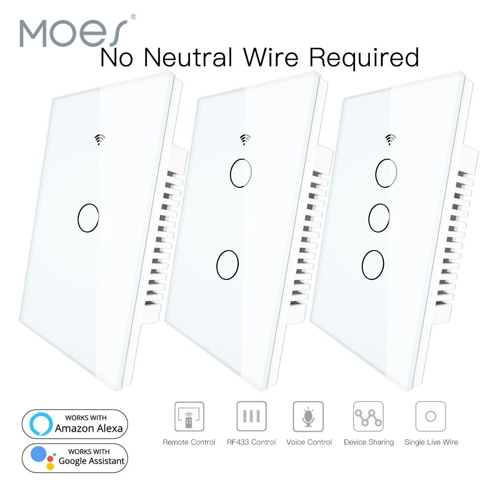 2020 Rf433 Wifi Smart Wall Touch Switch No Neutral Wire Needed Smart Single Wire Wall Switch Work With Alexa Google Home 170 250v Y200407 From