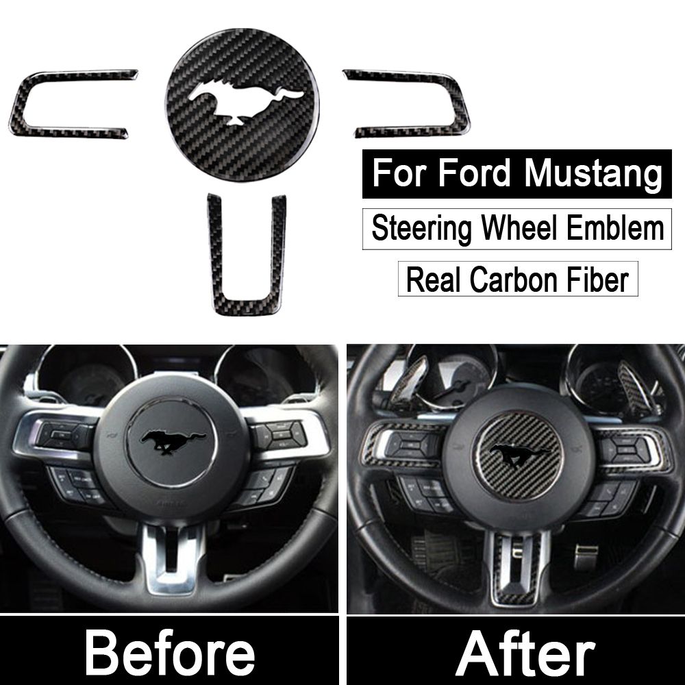 Real Carbon Fiber Steering Wheel Emblem For Ford Mustang Car Stickers