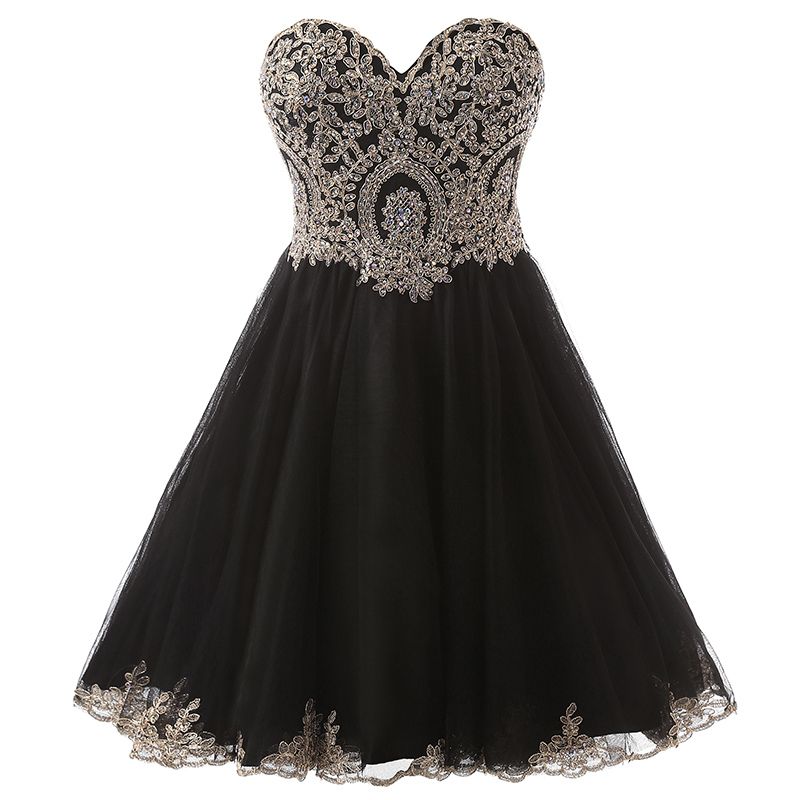 black and gold short prom dress