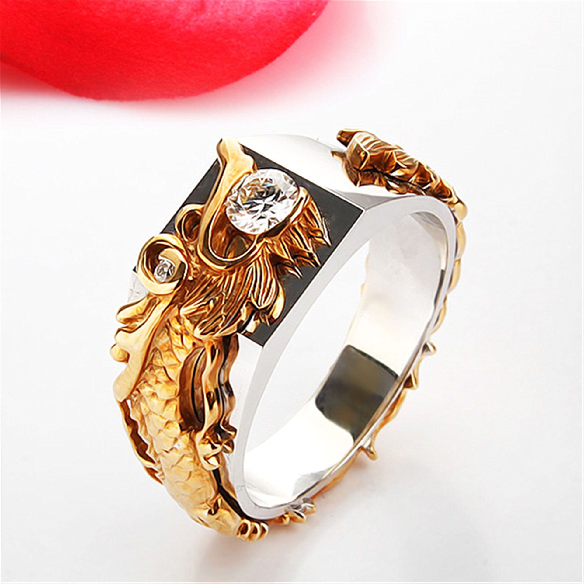 Gold Color Dragon Jewelry Rings Fashion Steel Crystal Ring