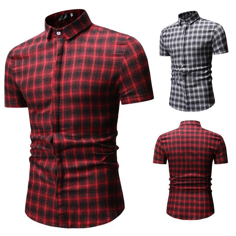 Camisa a cuadros roja y negra de moda para Camisa casual manga corta de